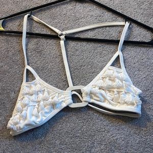 NWOT Blue Life White Fringe Bikini top in Size Small